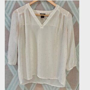 Flowy White and Gold Detail V Neck Blouse- Ann Taylor
